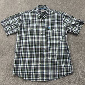 Cinch Plaid Button Front Western Shirt Short Sleeve L Cotton Rodeo Ranch Country